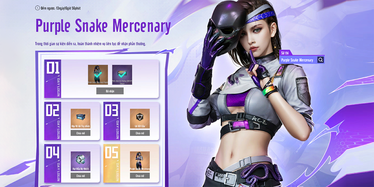 Đừng bỏ lỡ cơ hội cuối nhận skin Purple Snake Mercenary Miễn Phí 